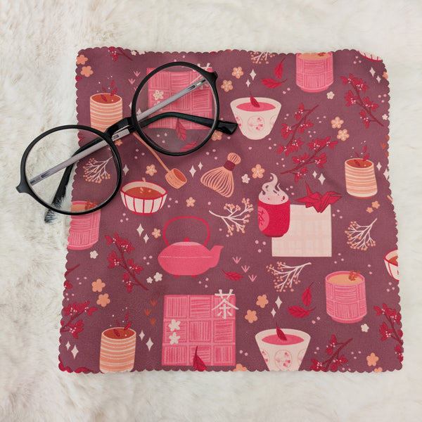 Red Tea Pattern - Microfiber Cleaning Cloth