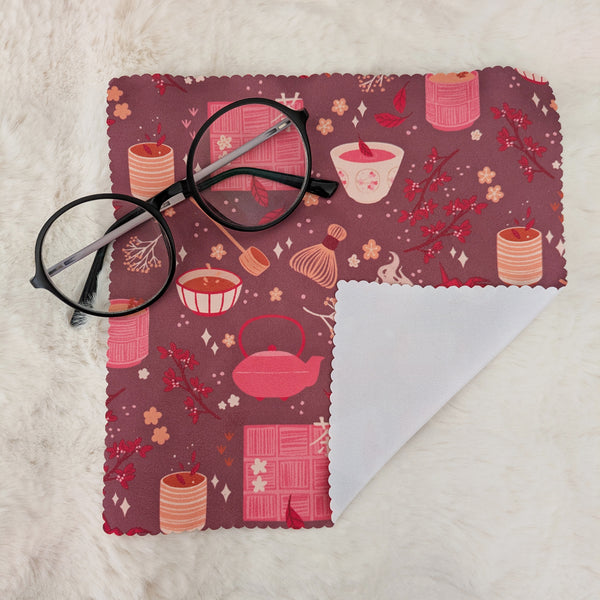 Red Tea Pattern - Microfiber Cleaning Cloth