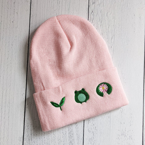 Sprout, Frog, and Lotus Beanie