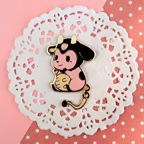 chonky and cute pink normal type pocket monster cow enamel pin